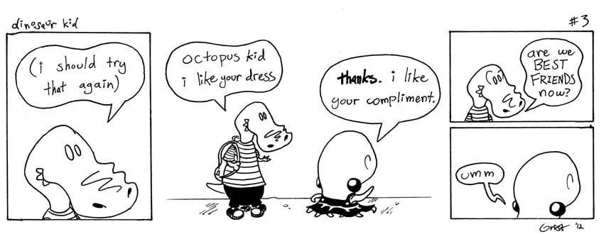 dinosaur kid actually likes all dresses; don't tell octopus kid